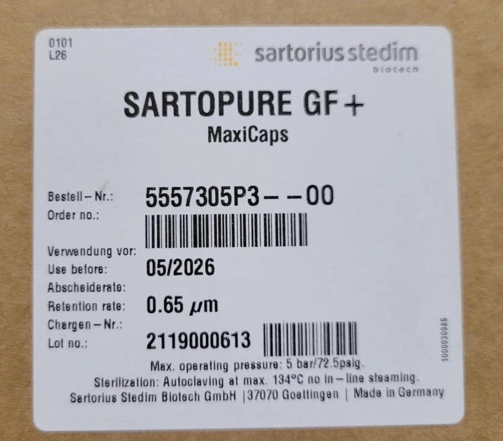 1 box 5557305P3--00 Sartopure Plus Maxicaps 0.65 µm 30"