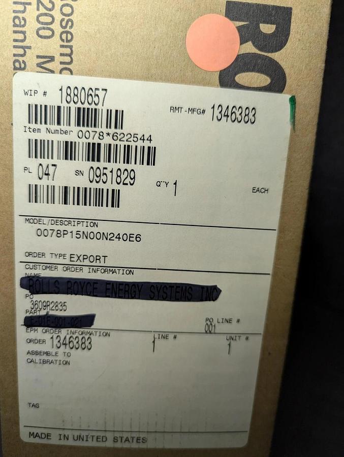 Emerson Rosemount 0078P15N00N240E6  Temperature Sensor
