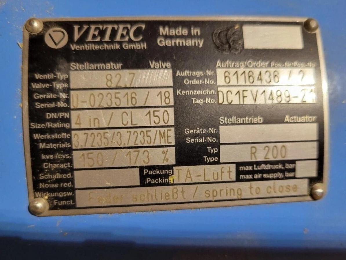 4" TI-Grade 7,  Samson VETEC type 82.7 rotary plug valve with actuator