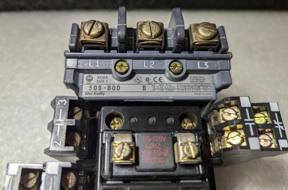 Size 1  Allen Bradley 509-BOD W/ 595-AB ,595-A , 42185-800-01 Auxiliary Contact