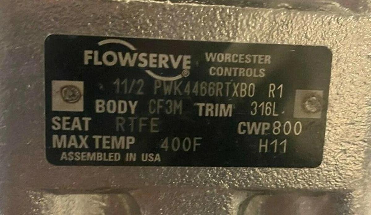 Used Flowserve Worcester Controls 1-1/2'' Ball valve PWK4466RTXBO Butt Weld 400F