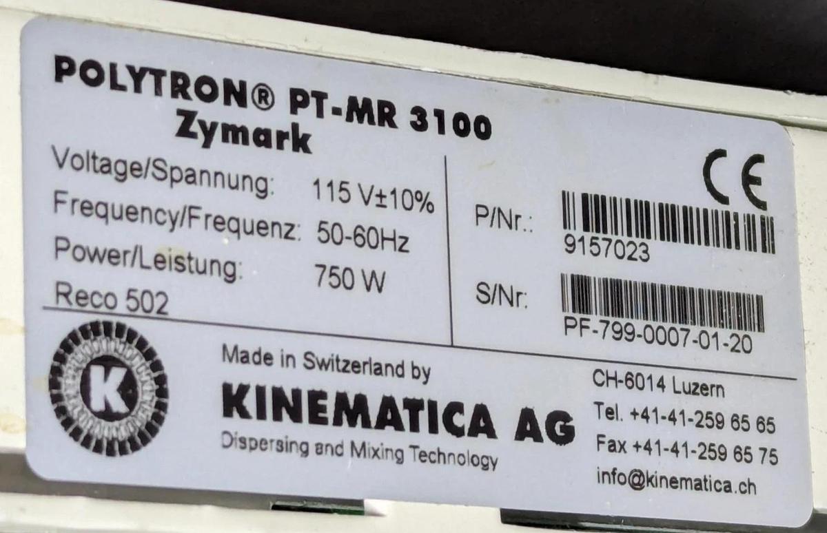 Used Kinematica Polytron PT-MR3100 Homogenizer w/Dispersing Aggregate PTDA3030-T-6060