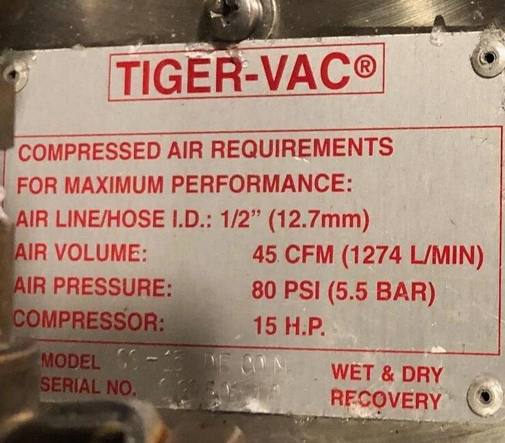 Tiger-Vac Model CS-15, HEPA Pneumatic Vacuum Cleaner stainless steel