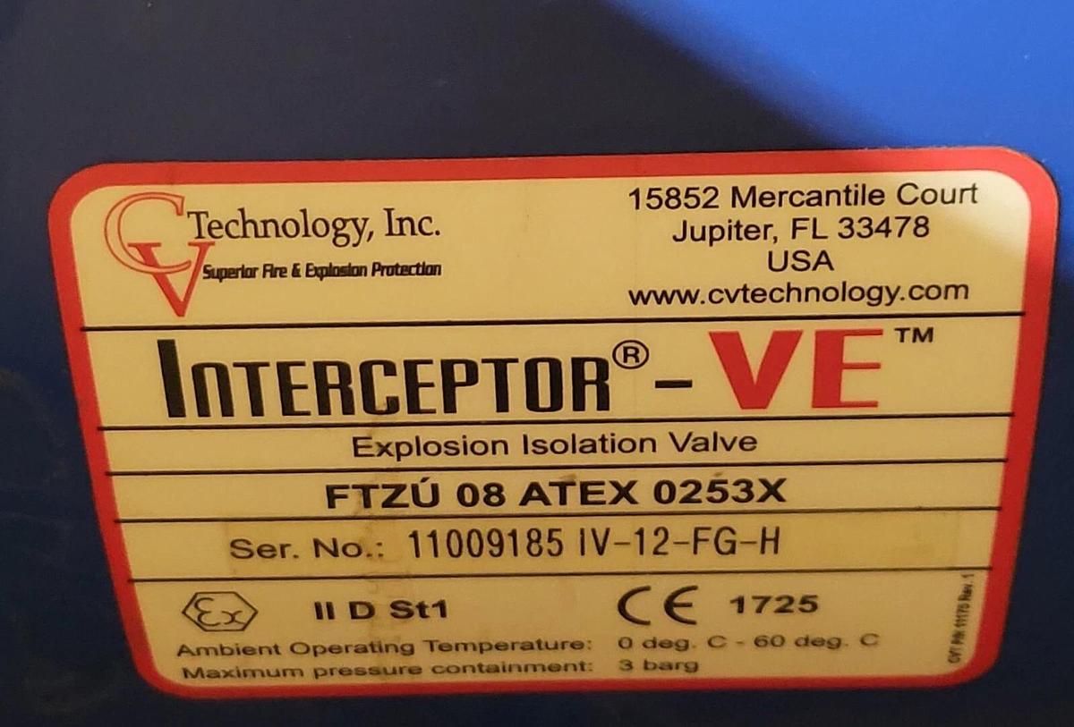 12" CV Technology Interceptor-VE Explosion Isolation Pinch Valve
