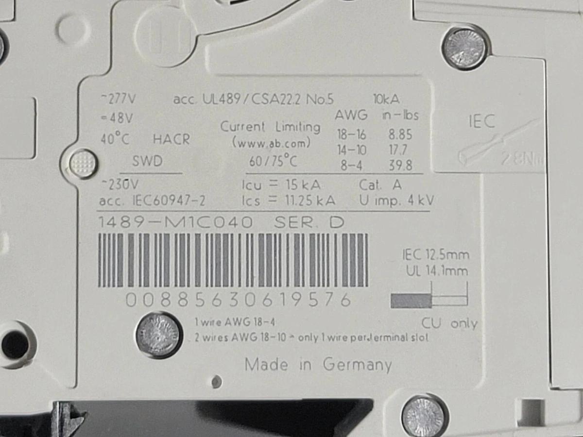 Used Allen-Bradley 1489-M/ E197878 Single Pole Circuit Breaker 4A