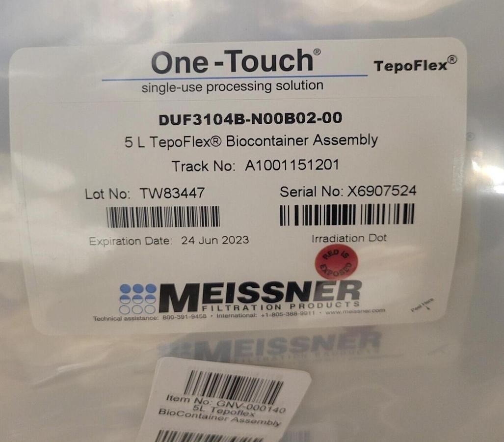 Meissner One-Touch 5 L TepoFlex Biocontainer Assembly 5 Liter