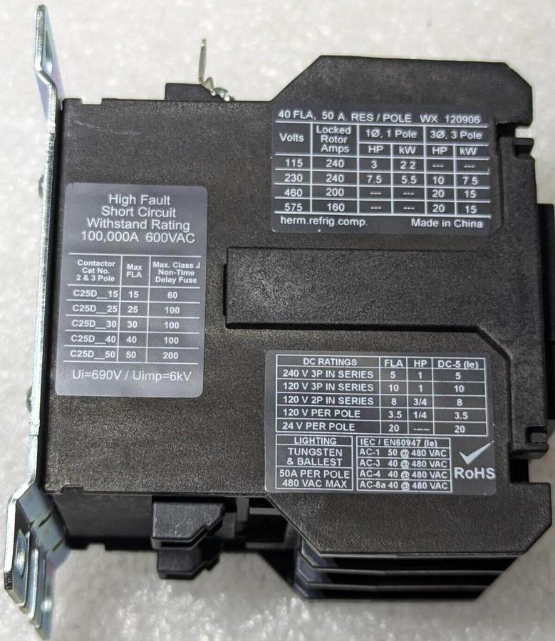 50 amp Eaton C25DNA340A Definite Purpose Contactor  3 Poles