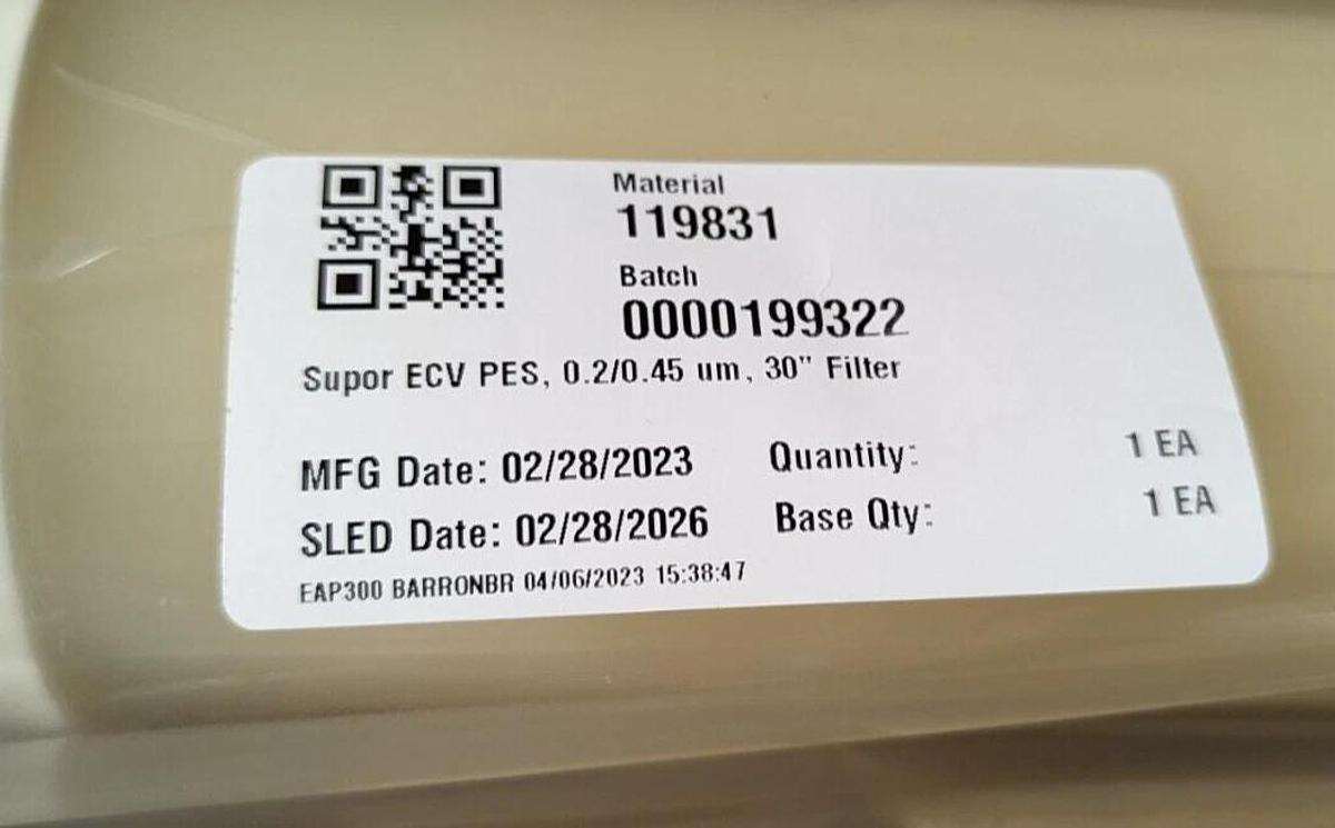 Pall Supor® EX Grade ECV Filter, NT8UECVP1S KLEENPAK NOVA FILTER 0.2 µm, PES 30"
