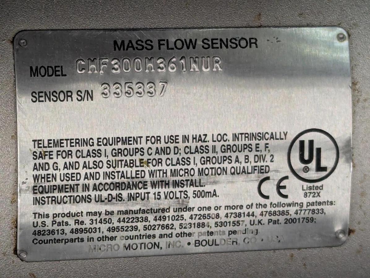 Used Micro Motion  CMF300M361NUR  3" Mass flow sensor