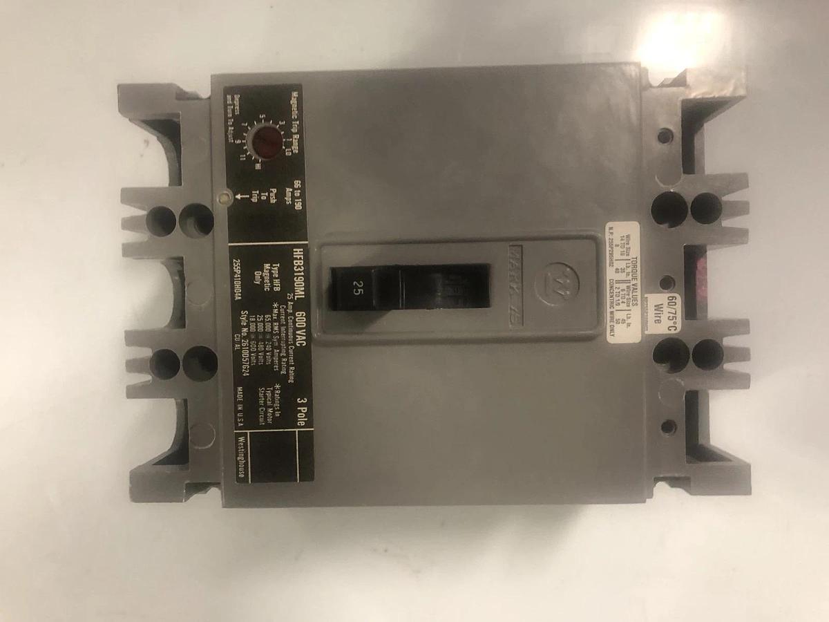 Used Cutler Hammer HFB319OML AB De-ion Circuit Breaker 3 Pole 600 V AC 25 amp