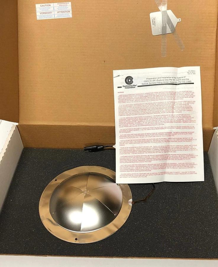 Continental Rupture Disc 6" CDCV-G (SF), 4.66 psig @ 300 Deg. F, 316-TFE-316-FEP