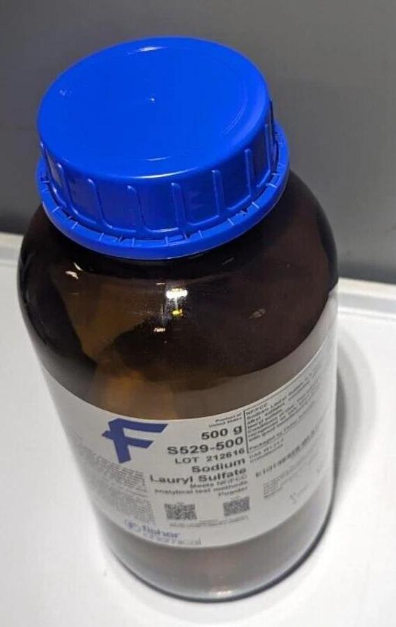 Fisher Chemical S529-500 Sodium Lauryl Sulfate   500 g, Glass Bottle
