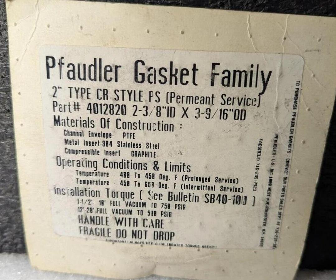 Pfaudler Gasket Family 4012820 / 2" type CR, Style PS / PTFE