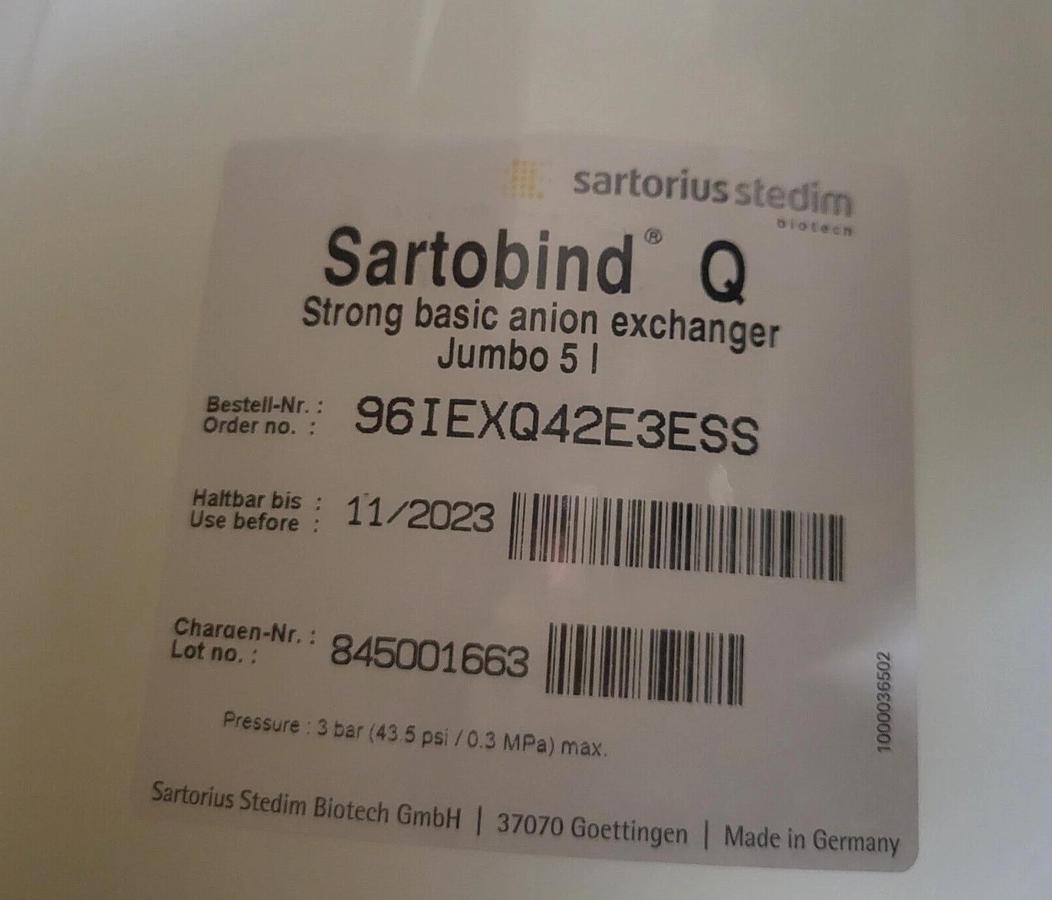 Sartorius Sartobind Q strong basic Anion Exchanger 5 L jumbo,  96IEXS42E3ESS