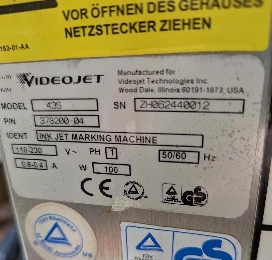 Used VideoJet 43S Single Head Ink Jet Coder Printer MARKING MACHINE