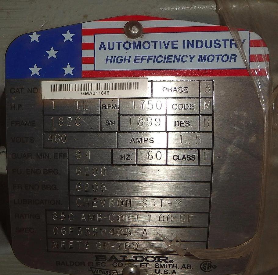 BALDOR 1 HP Automotive Industry High Efficiency Electric Motor 460V 1750  182C