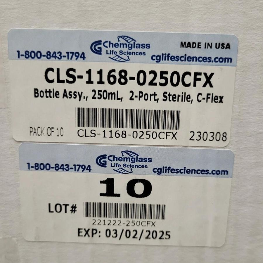 Chemglass 250ml Bottle Assy/2-Port/CFlex( 10/PK) CLS-1168-0250CFX