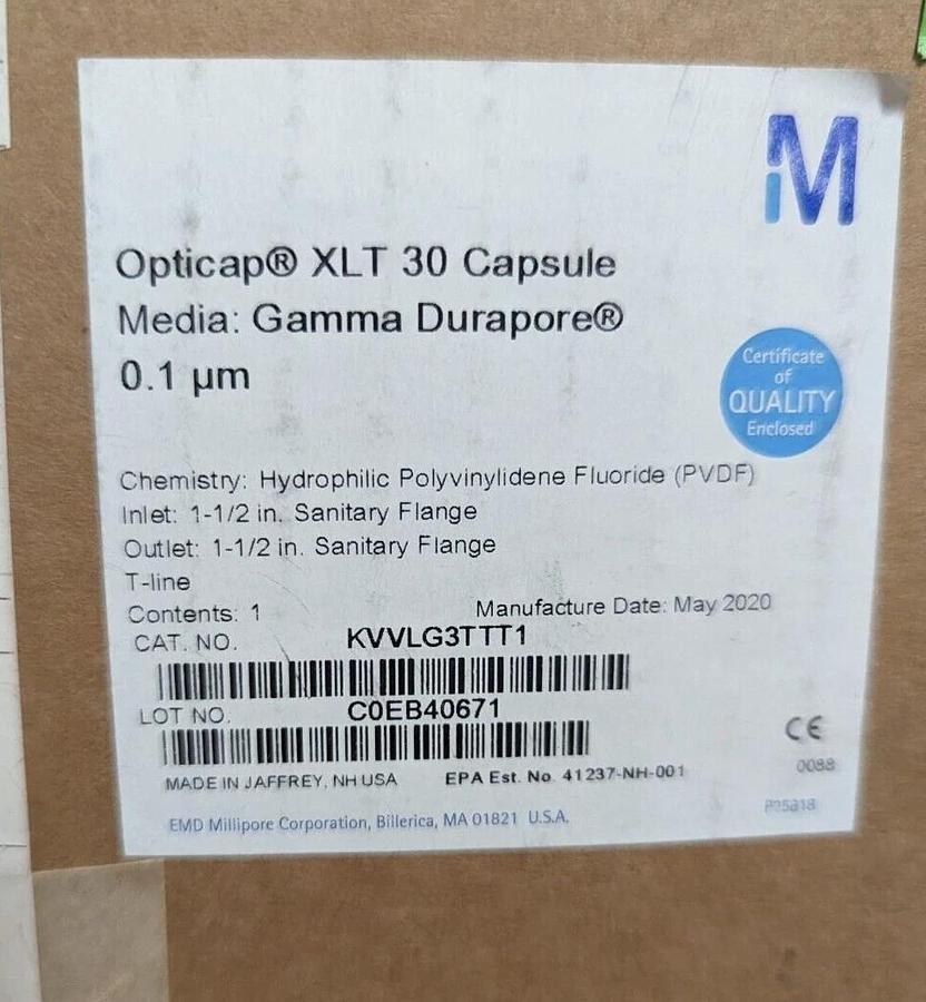 30" Millipore #KVVLG3TTT1 Opticap XLT 30 Capsule  Durapore 0.1 μm 1-1/2" Filter