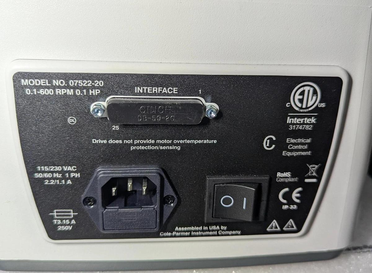 Used Masterflex L/S 07522-20 Peristaltic Pump w/ Easy-Load 3 Pump Head 77800-60