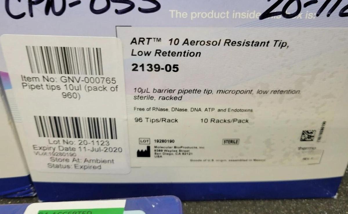 Thermo Scientific Art Tips 2139-05 Pipette Tips, 0.1-10 µL, racked 96 x 10,  960