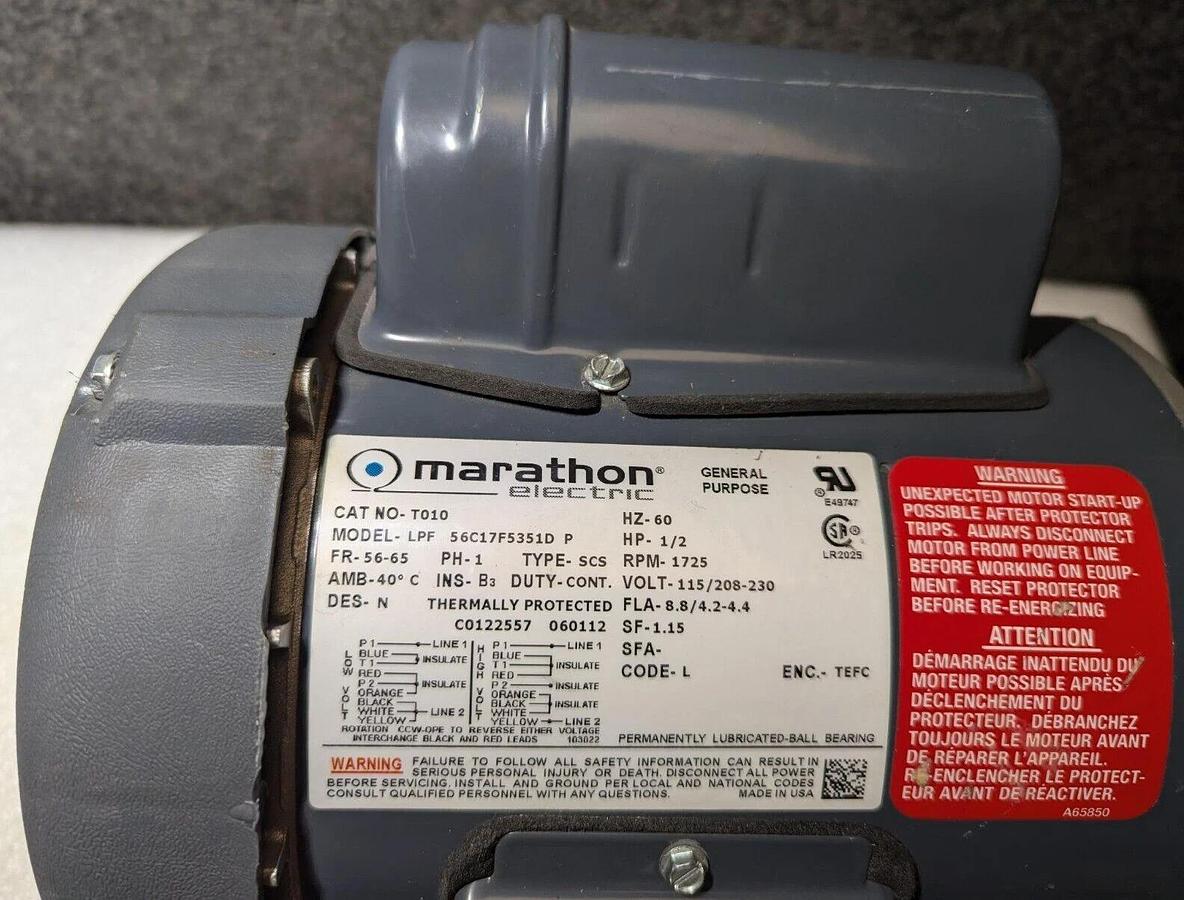 Marathon T010 Electric Motor  LPF 56C17F5351D   1/2  1PH  115/208-230 Volt