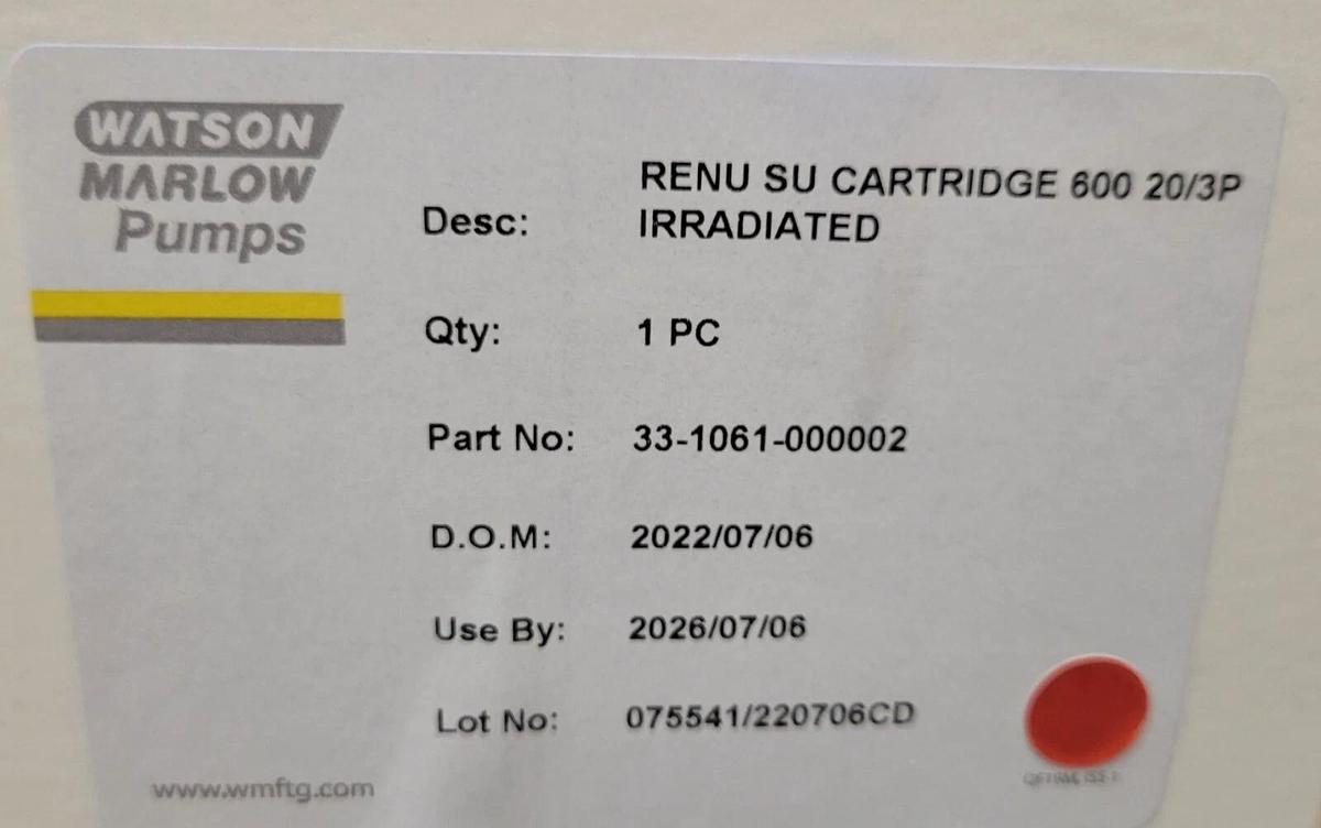 Quantum Watson Marlow RENU SU CARTRIDGE 600 20/3P IRRADIATED  33-1061-000002