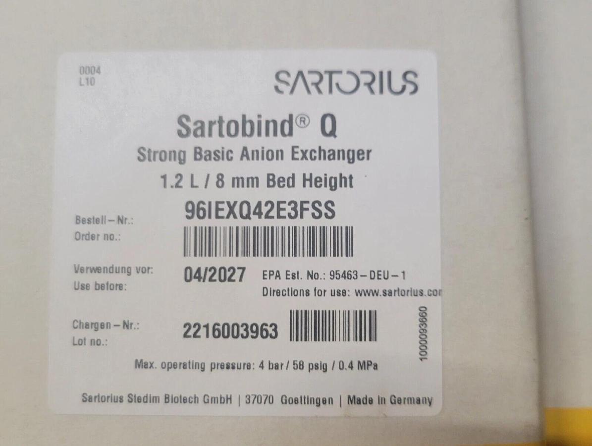 Sartorius Sartobind Q strong basic Anion Exchanger 1.2 L/8 mm bed  96IEXQ42E3FSS
