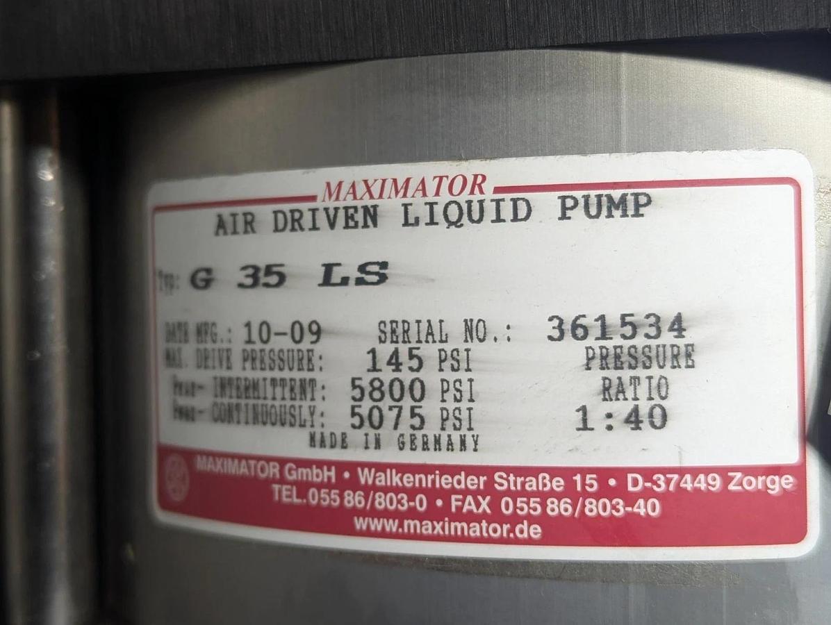 Used Maximator  G 35 LS Air Driven Liquid Pump 5800 psi