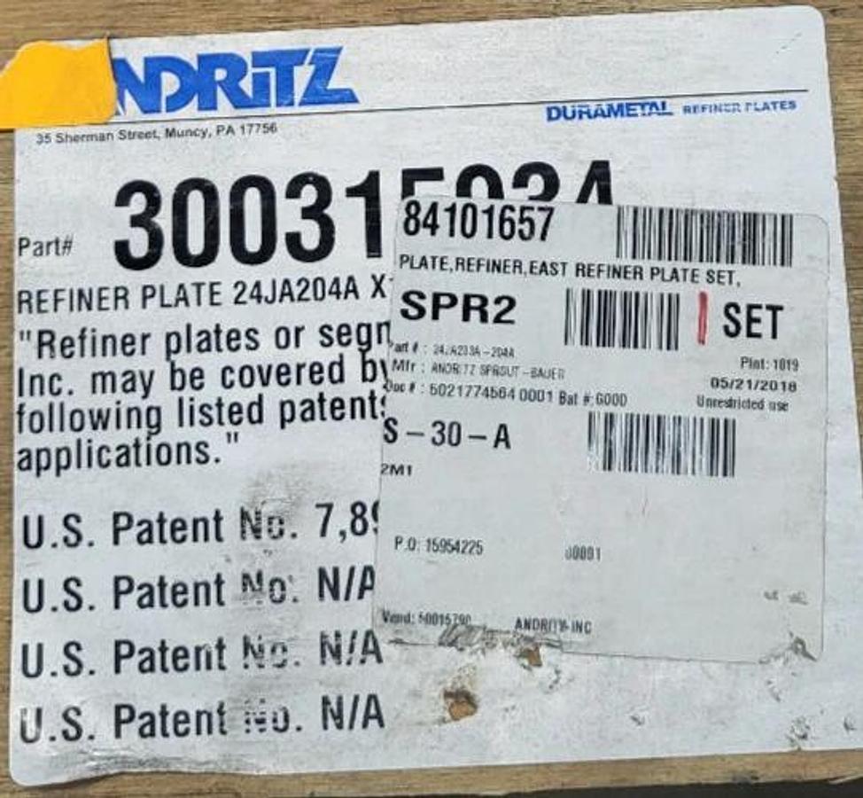 SET OF 6 ANDRITZ REFINER PLATES RP 22TA204A X1 (300177999)