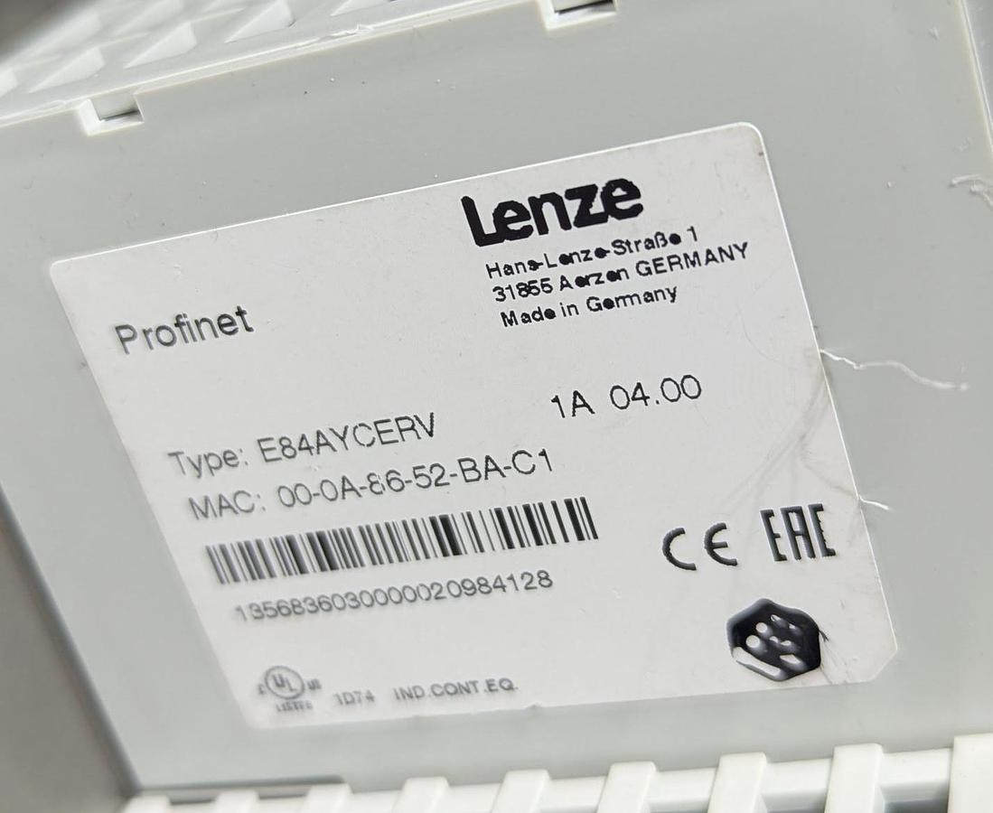Used Lenze 8400 Topline C E80AVTCE3712SB0 with Lenze E84AYCERV Profinet