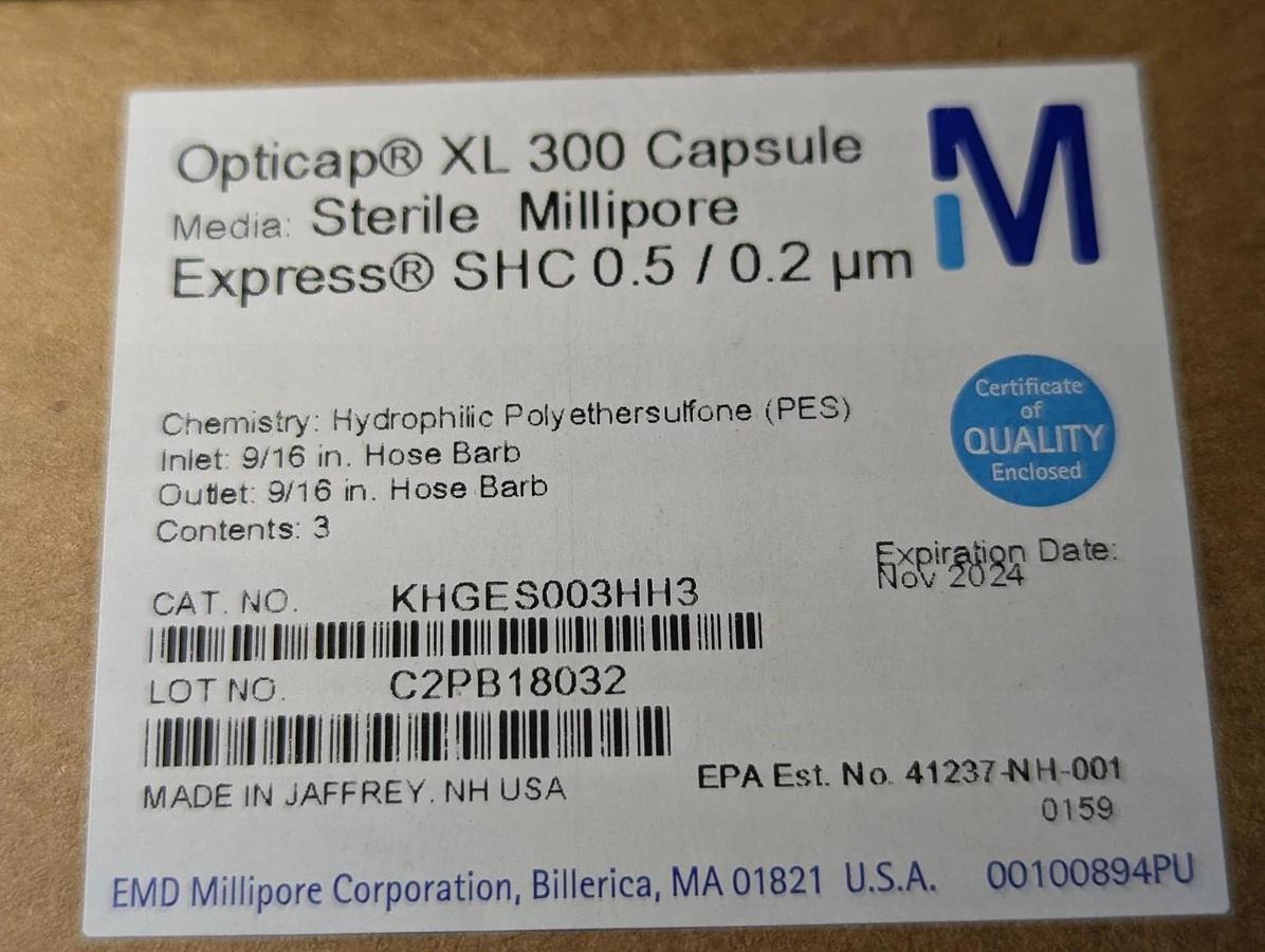 Millipore Opticap XL 300 PES Capsule KHGES003HH3, 0.5/ 0.2 um (3 Capsules/box)