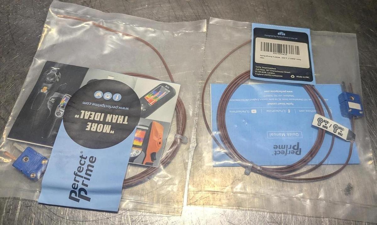 (2) PerfectPrime TL0024 T-Type Thermocouple - 500°F Beaded  (2 Meter Long)