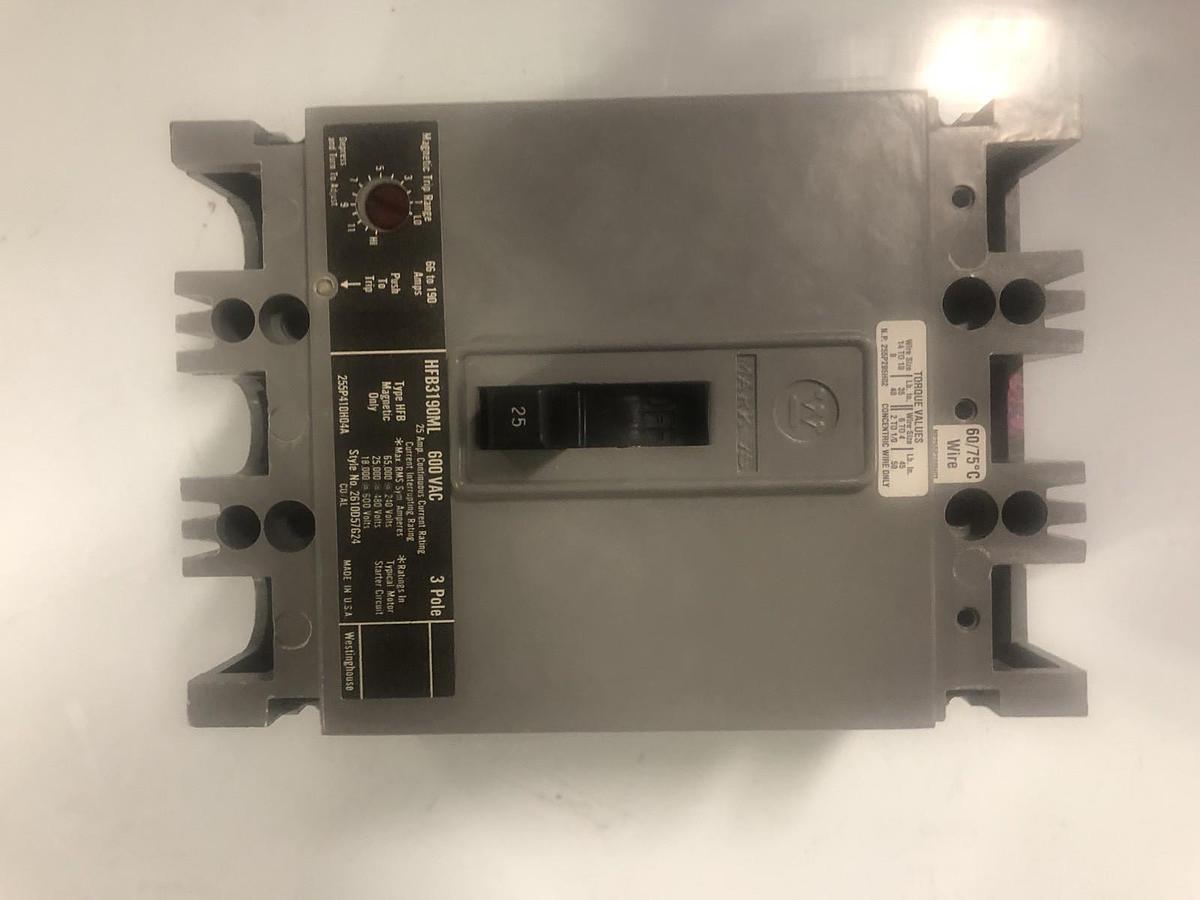 Used Cutler Hammer HFB319OML AB De-ion Circuit Breaker 3 Pole 600 V AC 25 amp