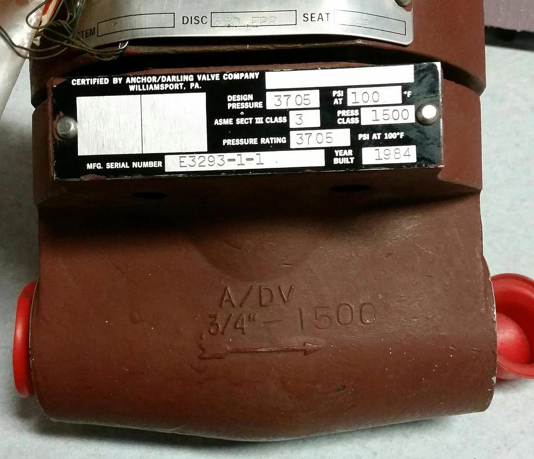 3/4" Anchor/Darling 1500# Socket Weld CS Check Valve