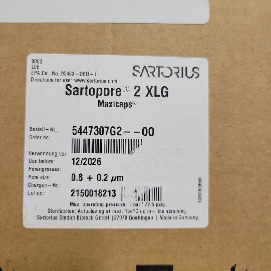 20" Sartorius 5447307G2--OO Sartopore 2 XLG Maxicaps 0.8 + 0.2µm  hose barb 1/2"