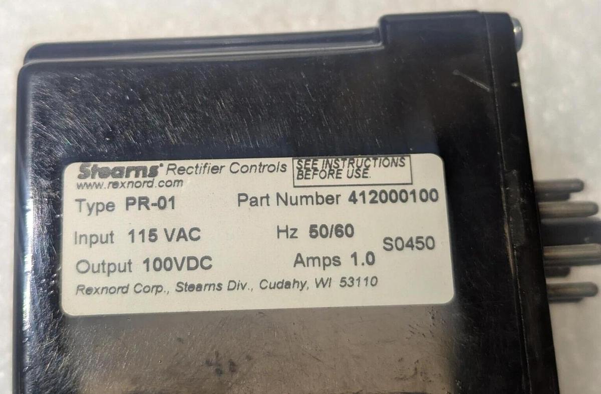 Stearns  Rectifier  Controls  PR01-SA  / 412000100 / 1A 100VDC 50/60Hz