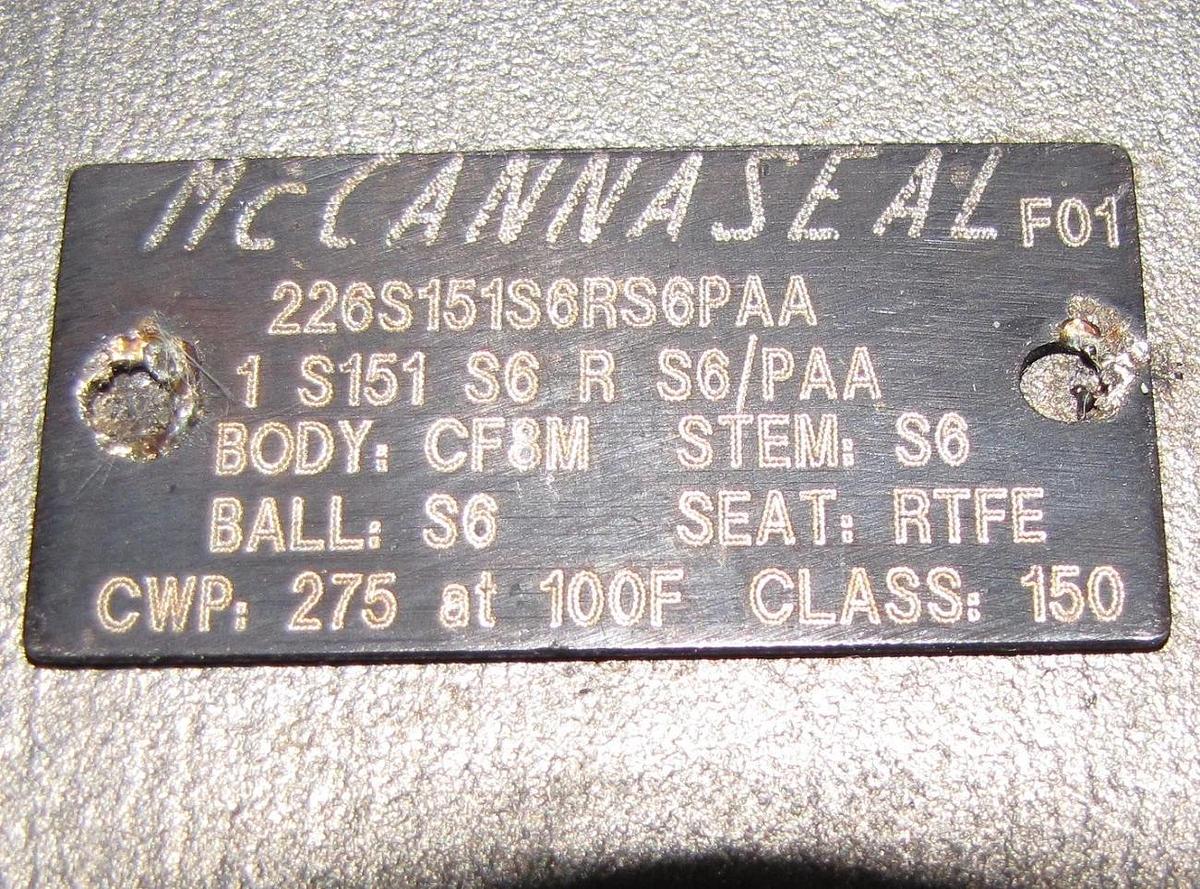 1"  Stainless  McCANNA Valve Matryx Xomox  Actuator Pneumatic ESA 40-6/A/22