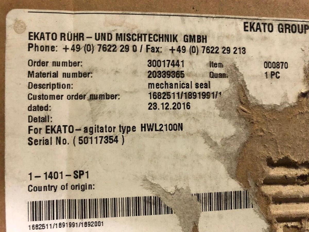 EagleBurgmann Ekato Agitator Mechanical Seal HWL2100N, SeccoMix481-D20/100-E1-A1