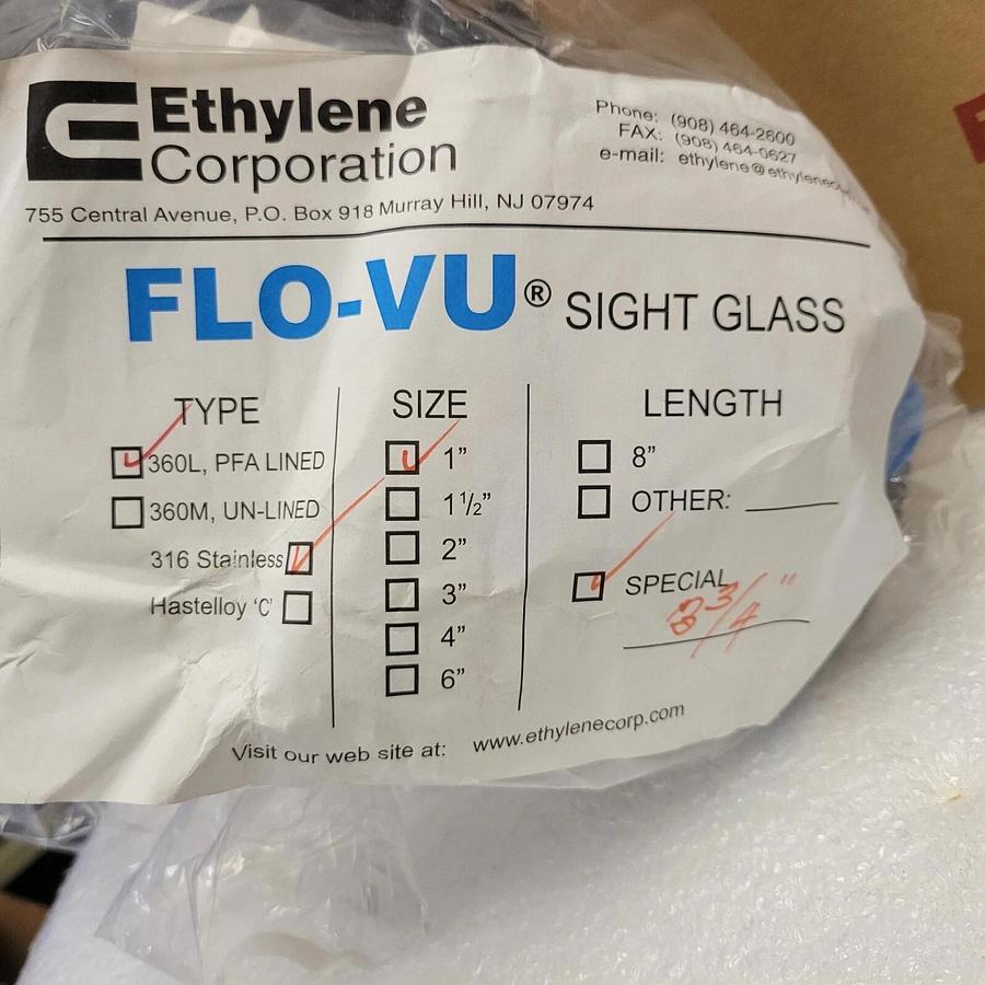 1" SERMATECH ETHYLENE FLO-VU 360M SIGHT INDICATOR 316SS  150 PSIG FLOWSERVE