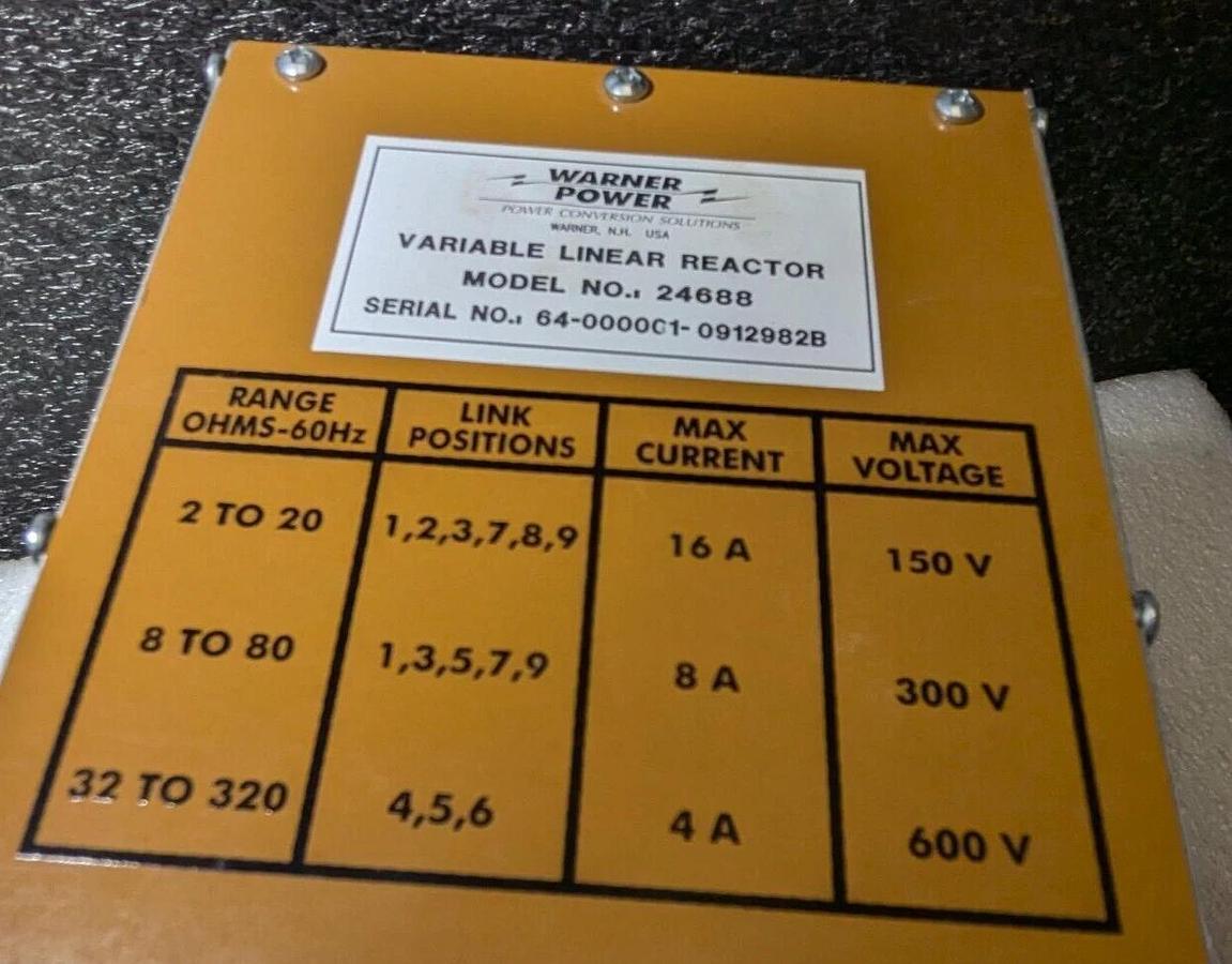 Used Warner Power 24688 variable linear reactor