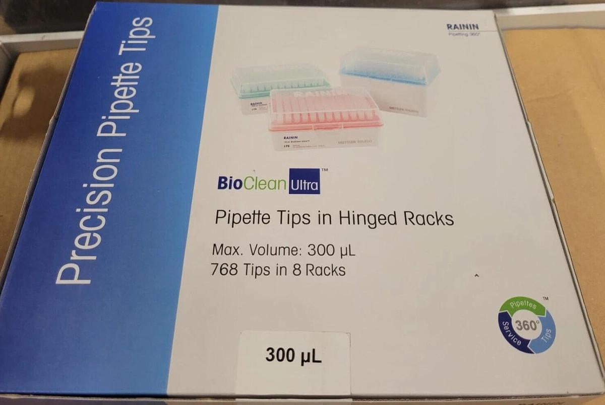 METTLER TOLEDO BIOCLEAN RAININ 300uL PIPETTE  768 TIPS  in 8 racks , 30389059