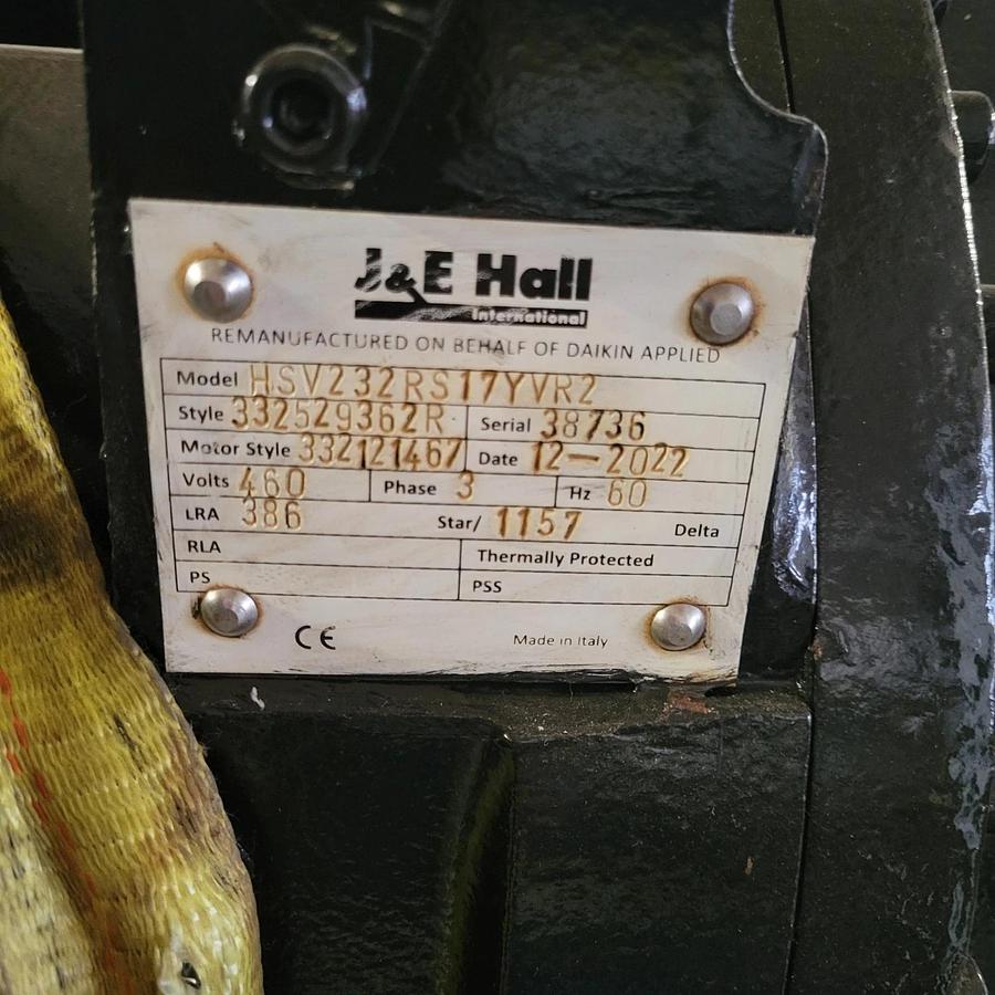 2022 J&E Hall F3BL VVR single screw compressor, HSV232RS17YVR2  Daikin Applied