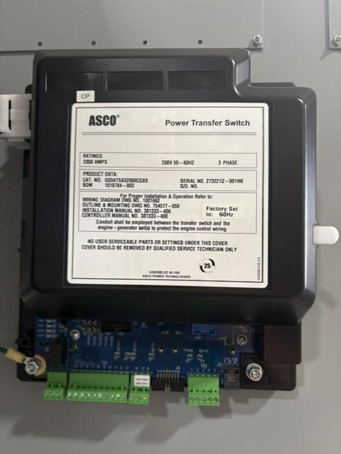 NEW ASCO 300 Series 2000A Service Rated 208V 3Ø Automatic Transfer Switch