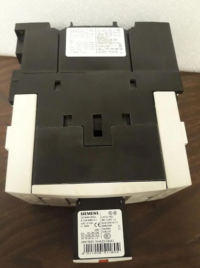 Used Siemens 3RT1044-1B-3MA0 Power Contactor w/ 3RT1921-1H22-AA1 /3RH1926-1BB00