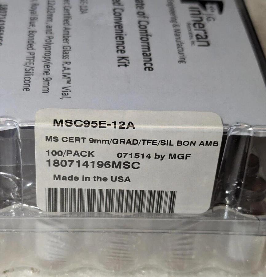 Finneran MSC95E-12A  Amber glass Vial 1-80714196MSC   MS cert 9mm  100/pack