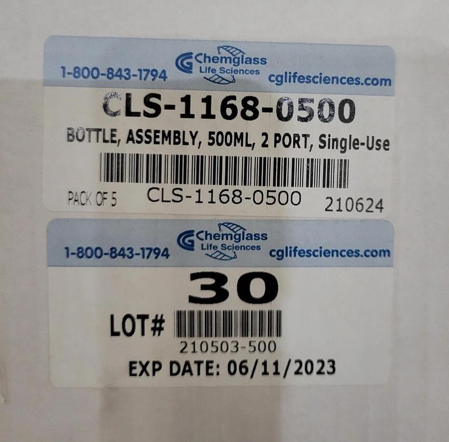 Chemglass Life Sciences CLS-1168-0500 Bottle 500mL 2-Port Single-Use CASE OF 5