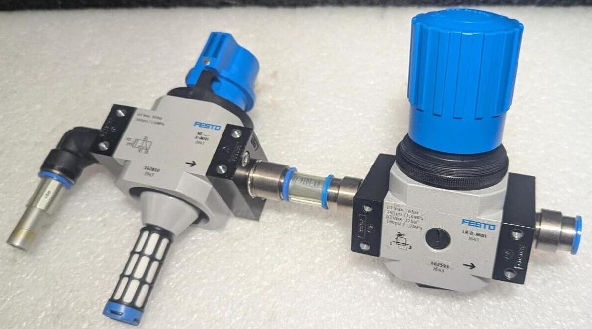 Used FESTO pressure reducing valve LR-D-MIDI 162593 and HE-1/2-D-MIDI 162810 Valve