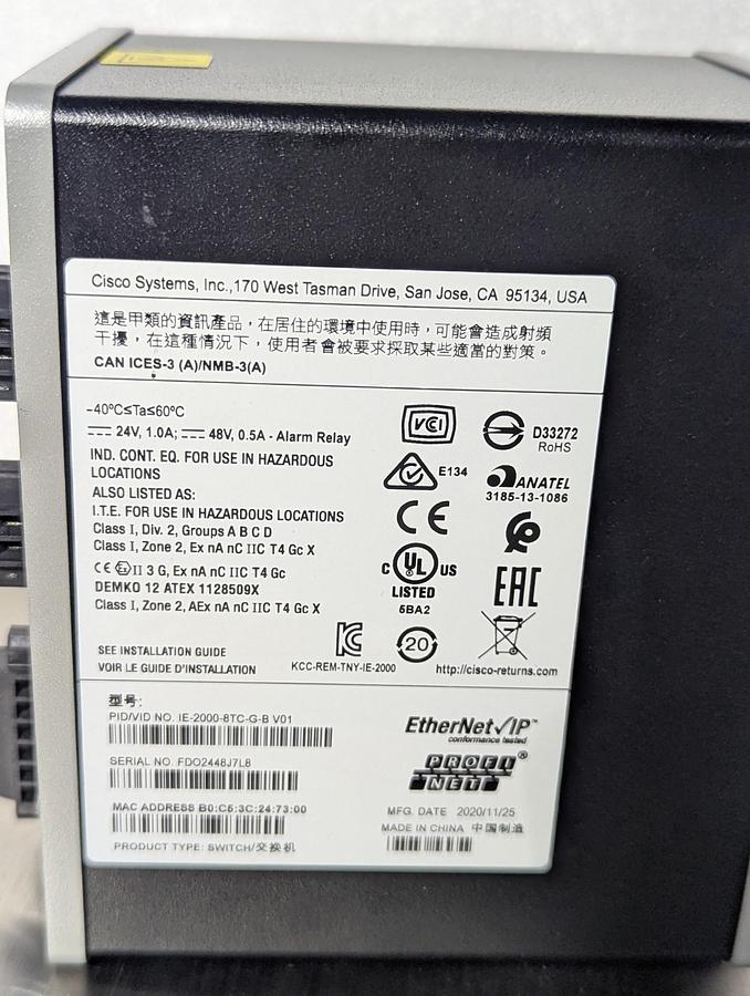 Used Cisco IE-2000 -8TC-G-B V01 Industrial Ethernet Switch