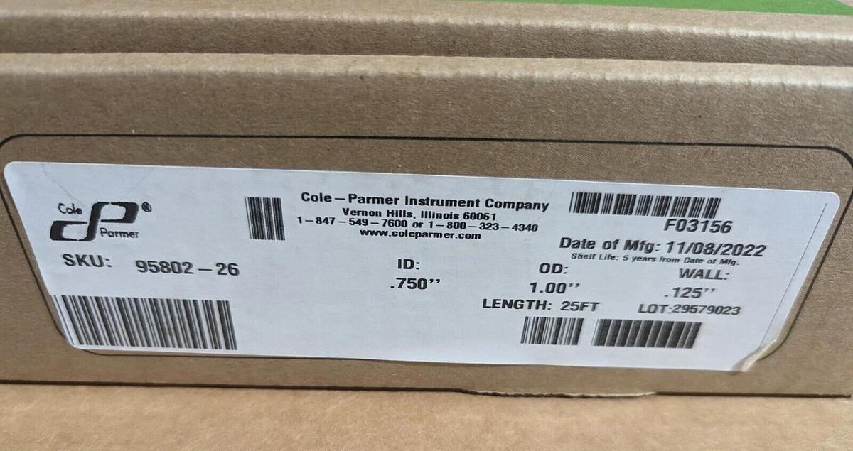 Used 3/4" Cole Parmer 95802-26 Platinum Silicone Tubing MasterFlex 25'