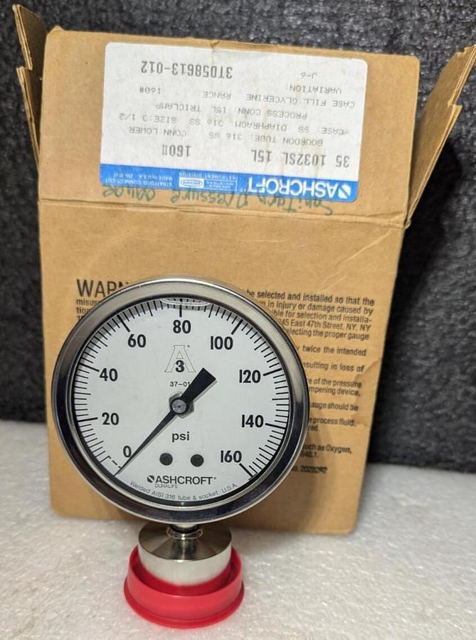 Triclamp  Ashcroft Guage 1032SL  0-160PSI welded Aisi 316 tube&socket Glycerine